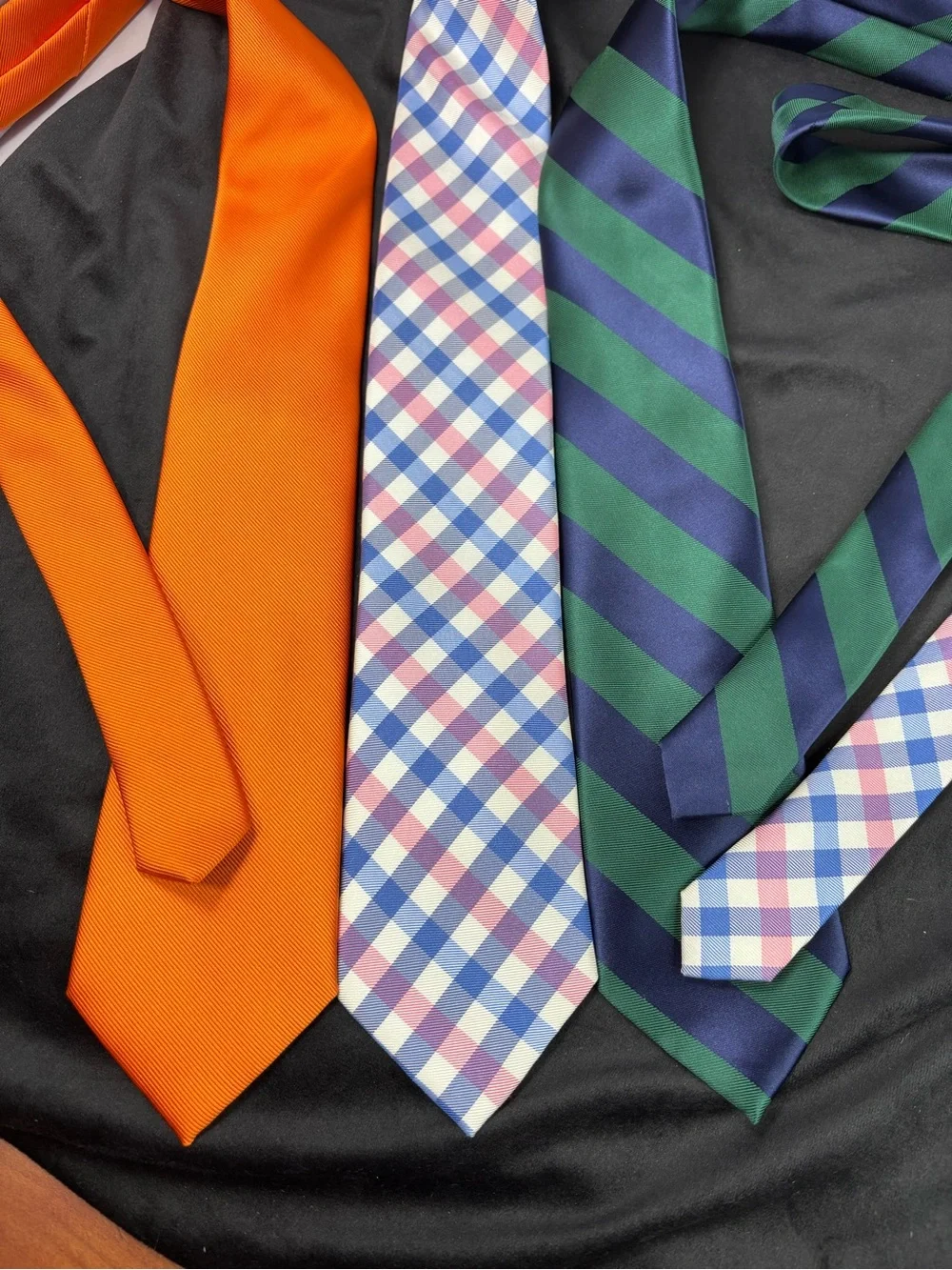 IZOD Men’s Necktie Lot of 3 – Orange, Plaid & Green/Navy Stripe Classic Ties